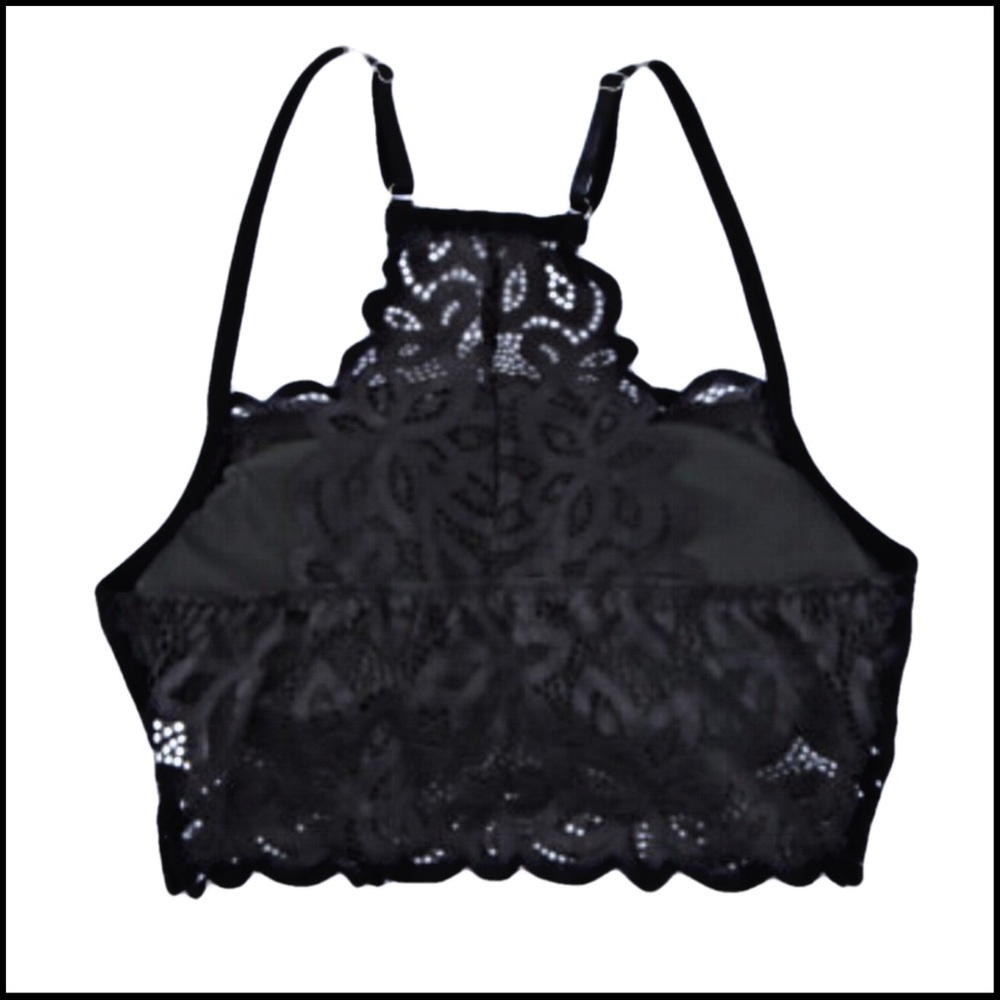 BLACK LACE FLORAL CROCHET SPAGHETTI-STRAP BRALETTE Sz MEDIUM - Picture 6 of 13